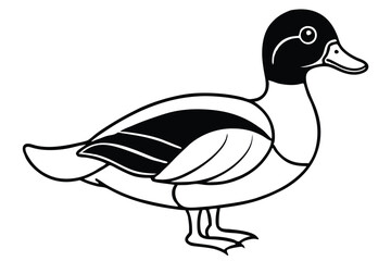 Stylized Black and White Illustration of a Mallard Duck Standing in Profile View