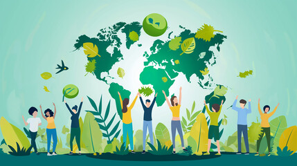World environment day. Business, corporate and community cooperation for environment sustainable development goal. group of volunteers help solve environmental problems. global teamwork and business 