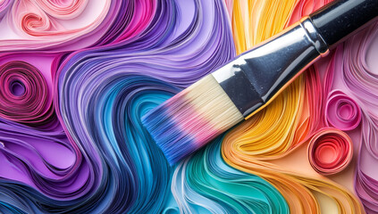Close-up of a paintbrush used in making colorful paper quilling, which symbolizes creativity and artistry in product design