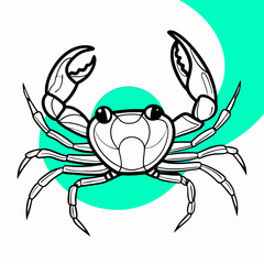 Cute Cartoon Crab Illustration, Line Art, Sea Creature