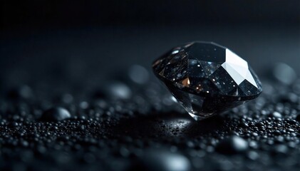 Sparkling Black Diamond Close-up of an Ethically Sourced Gem Reflecting Light on a Luxurious Dark Background, Ideal for High-End Jewelry and Sustainability Advertising.
