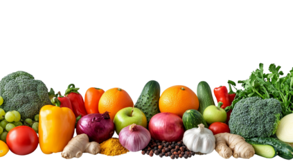 Vibrant fresh produce border; isolated on transparent PNG