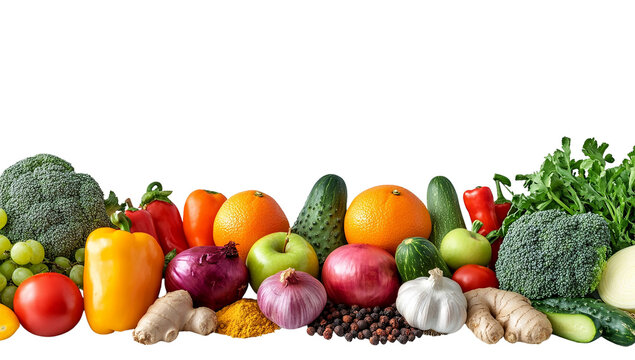 Vibrant fresh produce border; isolated on transparent PNG
