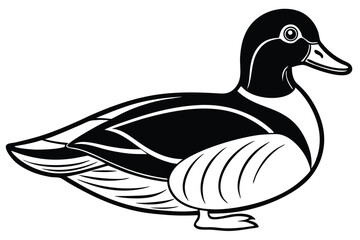 Monochrome Vector Illustration of a Stylish Duck with Intricate Feather Details in Graphic Style