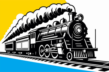 Vintage Steam Train Locomotive Illustration