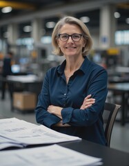 Technical supervisor reviewing production documentation in a factory setting