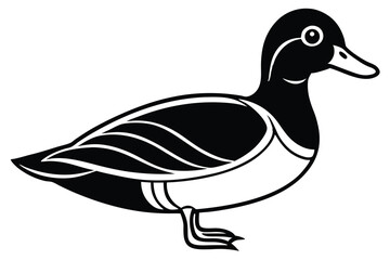 Elegant Black and White Duck Illustration with Detailed Feather Pattern and Smooth Lines
