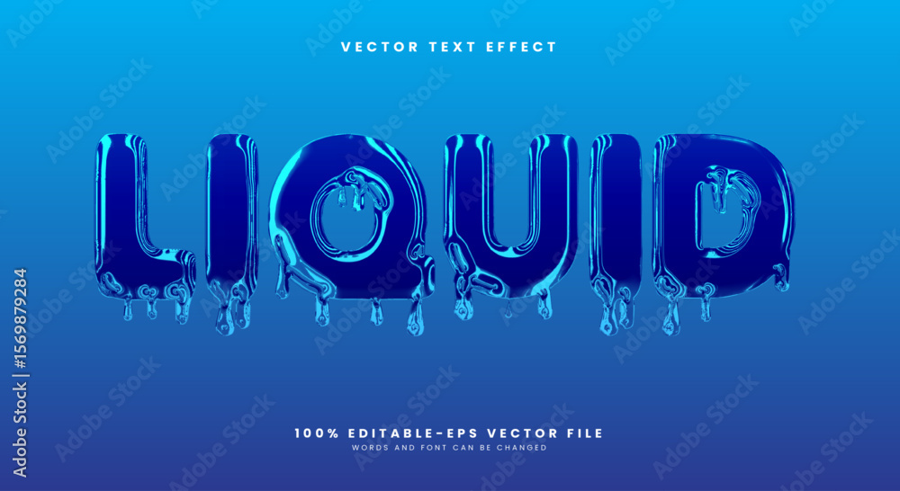 Poster liquid chrome style 3d editable text effect template
