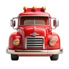 Classic red fire truck front view isolated on transparent background