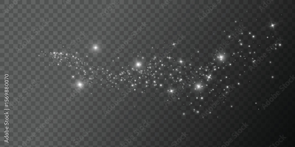 Poster light effect with lots of shiny shimmering particles isolated on transparent background. vector star