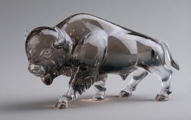 Detailed glass sculpture of a bison.