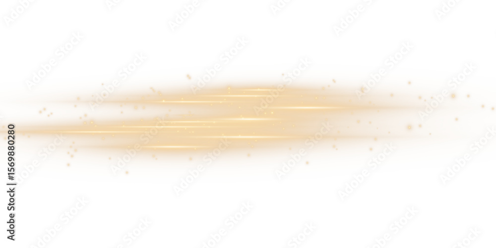 Poster light effect of movement of golden neon lines. horizontal lines. speed ​​effect on a transparent bac