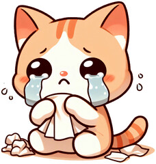 A cat crying softly into a tissue