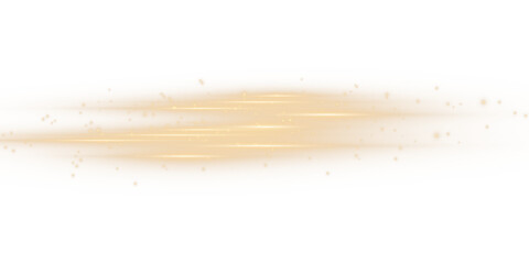 Light effect of movement of golden neon lines. Horizontal lines. Speed ​​effect on a transparent background. Lines of light, speed and movement.PNG