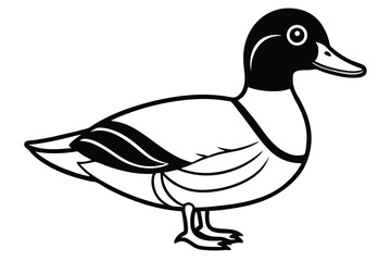 Stylized Line Drawing of a Mallard Duck, Depicted with a Black Head and Beak