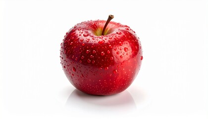 One of the dewy red apples placed alone