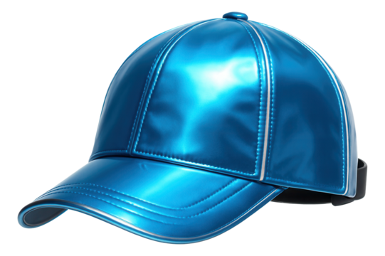 Neon blue reflective cap with adjustable strap and reflective piping