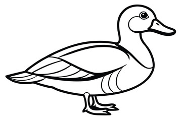 Cartoon Duck Outlined Simple Black and White Illustration of a Waterfowl Creature