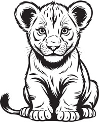 Fierce lion cub sitting with curled tail animal wild