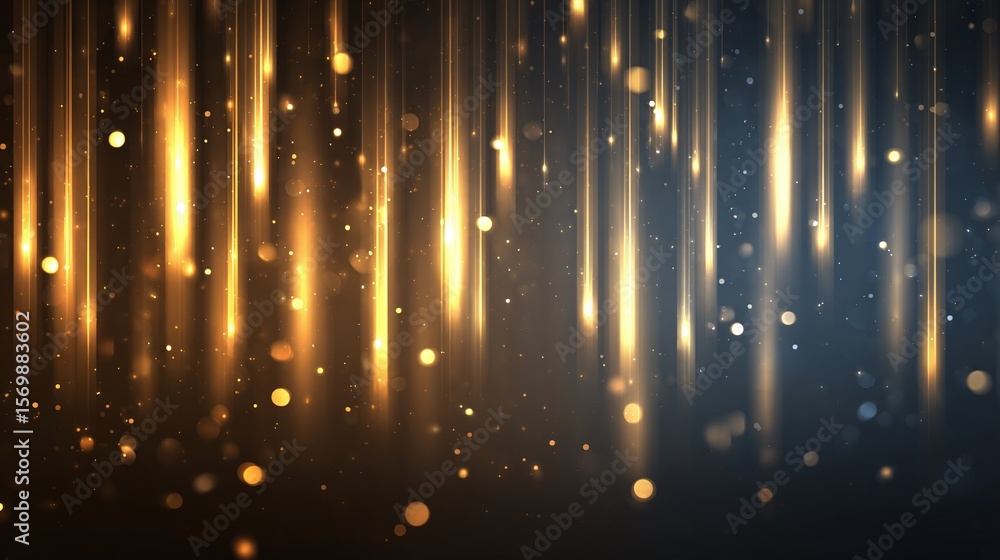 Poster golden lightfall: a mesmerizing cascade of luminous streaks and bokeh, creating an enchanting, ether