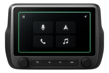 Voice-enabled car infotainment system with a touchscreen interface and integrated GPS