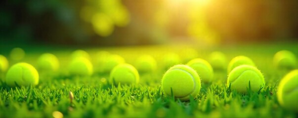 Sun-Drenched Tennis Balls on Summer Lawn Fun, Sporty Image Perfect for Summer Projects and Advertising