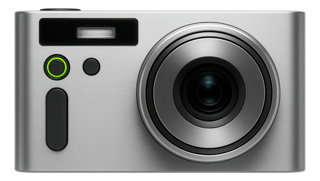 Slim digital camera with built-in flash and minimalist button layout