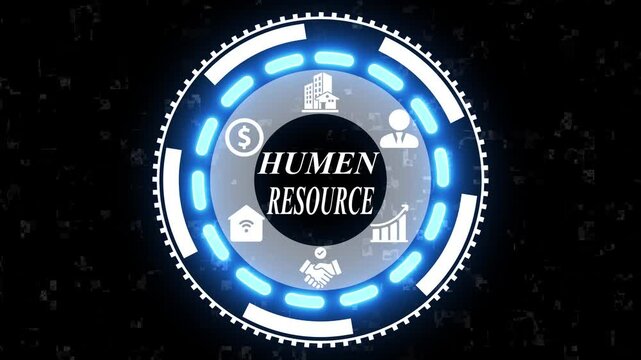A human resource growth Futuristic Business Technology Interface Animation Virtual Business Concept with High-Tech UI Animation.