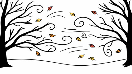 Fototapeta premium Autumn leaves falling in blowing wind. Simple cartoon vector illustration. 