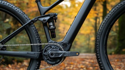 Black mountain bike, close-up on drivetrain