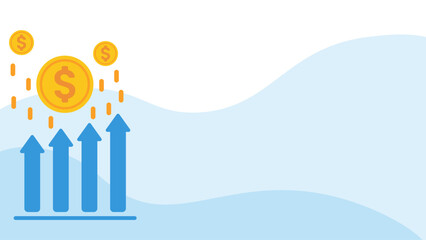 Money coin rising graph, increasing sales and profits. Background with place for text. Vector illustrations in flat design style