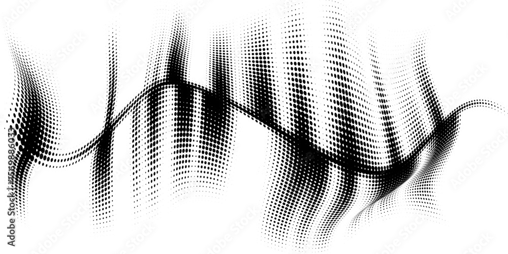 Fototapete Sound wave icon halftone texture vector design horizontal dotted in black color