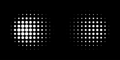 White Halftone Vector Dots Curved Gradient Pattern Background. Curve Dotted Spots using Halftone Circle Dot Texture. Vector Shape Half Tone. Abstract Logo Design Element.