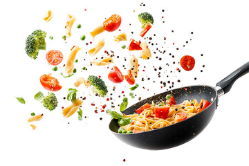 Delicious Pasta Toss: Vibrant Vegetables, Spices, isolated on transparent PNG