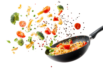Delicious Pasta Toss: Vibrant Vegetables, Spices, isolated on transparent PNG
