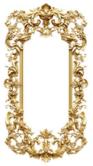 A luxurious, ornate vertical gold frame. Floral, Regal and vintage appearance. Perfect for classic art, antique design elements, or decorative projects. SVG
