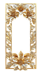 A luxurious, ornate rectangular gold with mother-of-pearl frame. Floral, Regal and vintage appearance. Perfect for classic art, antique design elements, or decorative projects. SVG