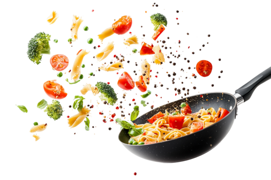 Delicious Pasta Toss: Vibrant Vegetables, Spices, isolated on transparent PNG