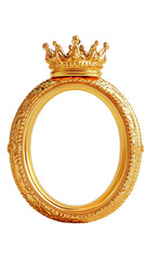 A luxurious, ornate oval gold frame with crown, baroque-style. Regal and vintage appearance. Perfect for classic art, antique design elements, or decorative projects. SVG