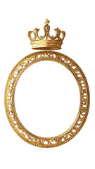 A luxurious, ornate oval gold frame with crown, baroque-style. Regal and vintage appearance. Perfect for classic art, antique design elements, or decorative projects. SVG