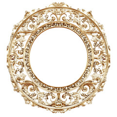 A luxurious, ornate round gold frame with baroque-style floral and leaf motifs. Regal and vintage appearance. Perfect for classic art, antique design elements, or decorative projects. SVG