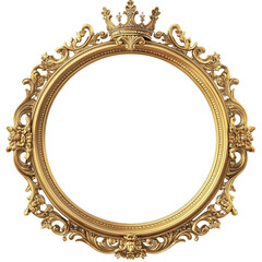 A luxurious, ornate round gold frame, baroque-style floral and leaf motifs. Regal and vintage appearance. Perfect for classic art, antique design elements, or decorative projects. SVG