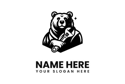 A strong bear mascot holding a wrench, ready for repair services.