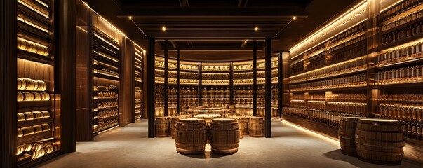 Aged Oak Barrels in a Traditional Rum Cellar.
