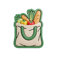 Shopping Bag Filled with Fresh Vegetables and Bread on Transparent