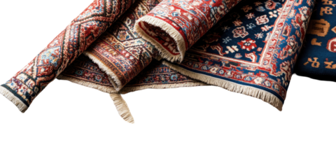 Rolled-up patterned carpets