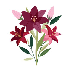 Elegant bouquet of pink lily flowers, a beautiful floral vector illustration design