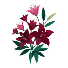 maroon flowers and pink lily bouquet.