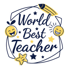 world best teacher lettering sticker.