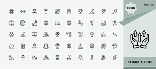 Set of Competition line icon. Contains related to fight, sprint, sports, trophy, feat and more. Line icons with editable stroke. Competition vector line icon set. Editable vector illustration. © falconixit